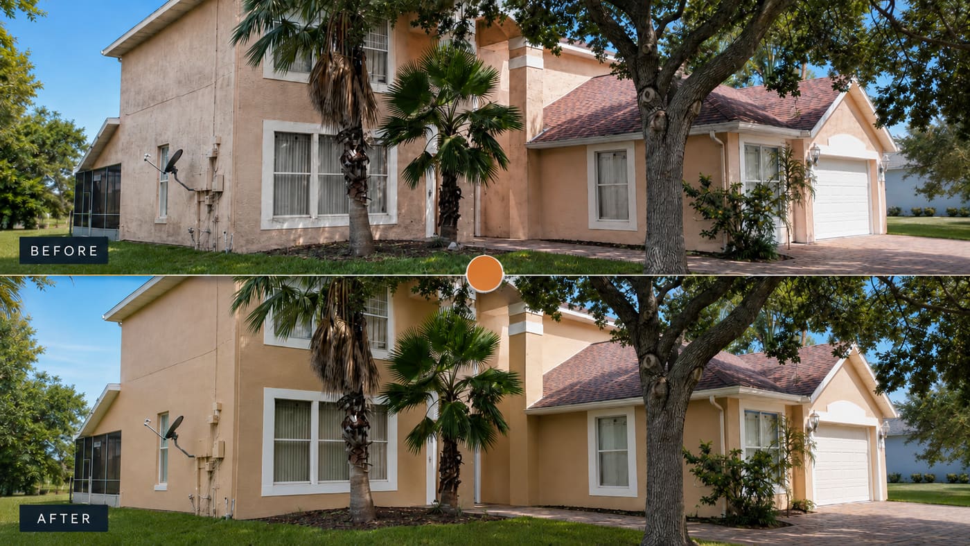 Before and after: full exterior repaint in Lake Nona, side view