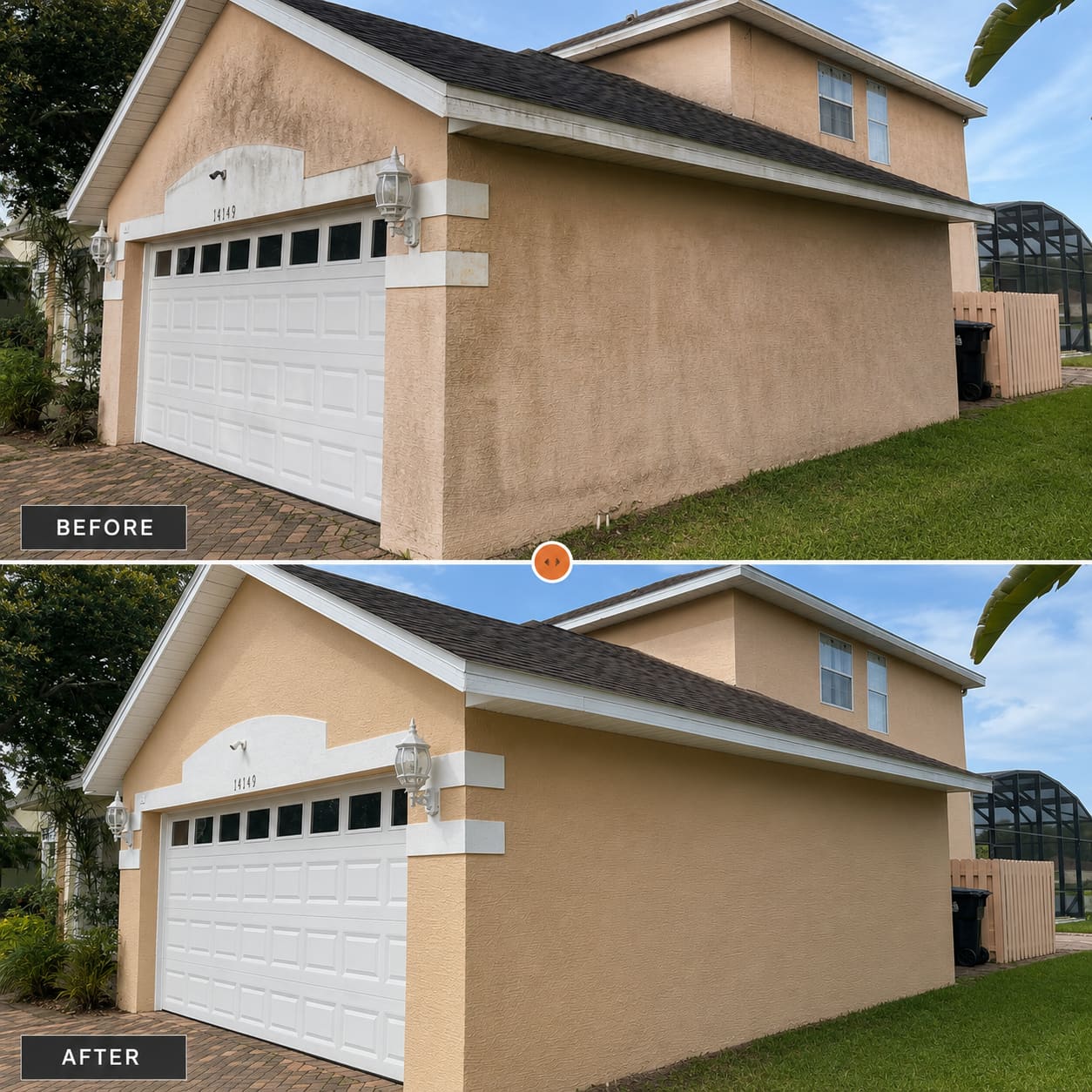 Before and after: exterior repaint in Lake Nona, entry side