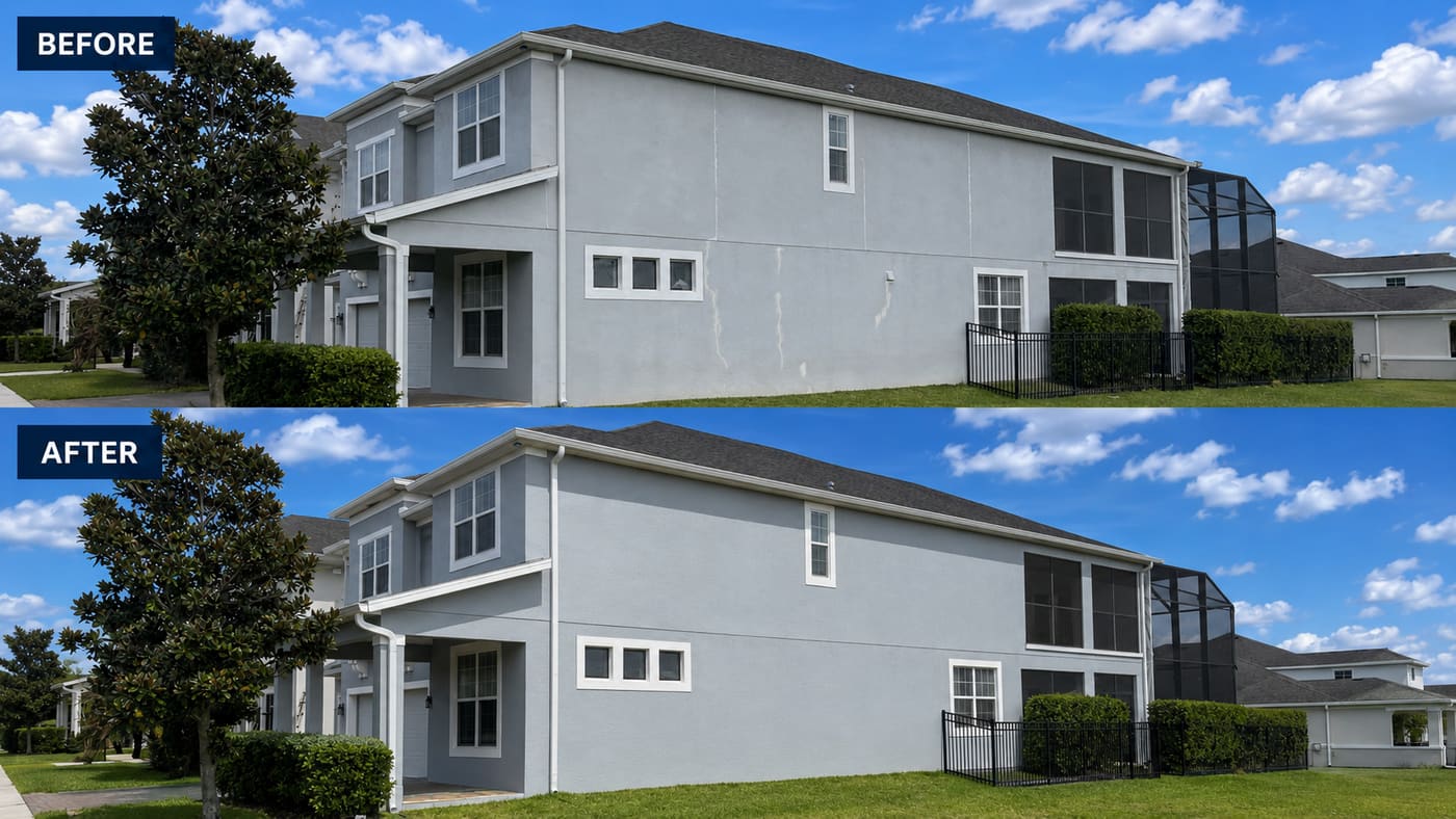 Before and after: exterior repaint in Kissimmee, side view